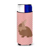 Caroline'S Treasures Lionhead Rabbit Pink Check Decorative Can Hugger, Slim, Multicolor