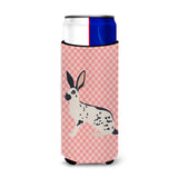Caroline'S Treasures English Spot Rabbit Pink Check Decorative Can Hugger, Slim, Multicolor