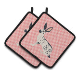 Caroline'S Treasures English Spot Rabbit Pink Check Decorated Pot Holder, 7.5 X 7.5