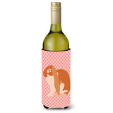 Caroline'S Treasures English Lop Rabbit Pink Check Decorative Bottle Hugger, 750 Ml, Multicolor