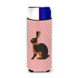 Caroline'S Treasures Tan Rabbit Pink Check Decorative Can Hugger, Slim, Multicolor