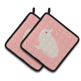 Caroline'S Treasures Hermelin Rabbit Pink Check Decorated Pot Holder, 7.5 X 7.5