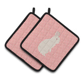 Caroline'S Treasures New Zealand White Rabbit Pink Check Decorated Pot Holder, 7.5 X 7.5