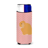 Caroline'S Treasures Holland Lop Rabbit Pink Check Decorative Can Hugger, Slim, Multicolor