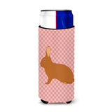 Caroline'S Treasures Rex Rabbit Pink Check Decorative Can Hugger, Slim, Multicolor