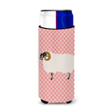Caroline'S Treasures Scottish Blackface Sheep Pink Check Decorative Can Hugger, Slim, Multicolor