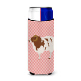 Caroline'S Treasures Jacob Sheep Pink Check Decorative Can Hugger, Slim, Multicolor