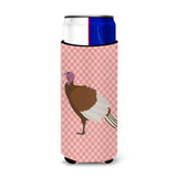 Caroline'S Treasures Bourbon Red Turkey Hen Pink Check Decorative Can Hugger, Slim, Multicolor