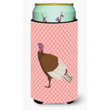 Caroline'S Treasures Bourbon Red Turkey Hen Pink Check Decorative Can Hugger, Tall Boy, Multicolor