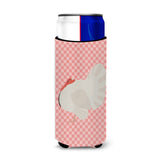 Caroline'S Treasures White Holland Turkey Pink Check Decorative Can Hugger, Slim, Multicolor