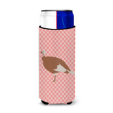 Caroline'S Treasures Jersey Buff Turkey Hen Pink Check Decorative Can Hugger, Slim, Multicolor