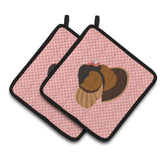 Caroline'S Treasures Bronze Turkey Pink Check Decorated Pot Holder, 7.5 X 7.5