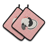 Caroline'S Treasures Royal Palm Turkey Pink Check Decorated Pot Holder, 7.5 X 7.5