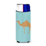 Caroline'S Treasures Arabian Camel Dromedary Blue Check Decorative Can Hugger, Slim, Multicolor