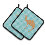 Caroline'S Treasures Arabian Camel Dromedary Blue Check Decorated Pot Holder, 7.5 X 7.5