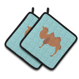 Caroline'S Treasures Bactrian Camel Blue Check Decorated Pot Holder, 7.5 X 7.5