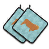 Caroline'S Treasures Highland Cow Blue Check Decorated Pot Holder, 7.5 X 7.5
