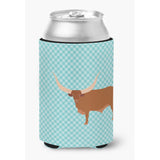 Caroline'S Treasures Ankole-Watusu Cow Blue Check Decorative Can Hugger, Multicolor