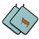 Caroline'S Treasures Ankole-Watusu Cow Blue Check Decorated Pot Holder, 7.5 X 7.5