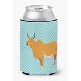 Caroline'S Treasures Zebu Indicine Cow Blue Check Decorative Can Hugger, Multicolor