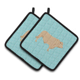Caroline'S Treasures Charolais Cow Blue Check Decorated Pot Holder, 7.5 X 7.5