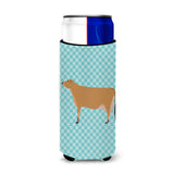 Caroline'S Treasures Jersey Cow Blue Check Decorative Can Hugger, Slim, Multicolor