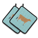 Caroline'S Treasures Jersey Cow Blue Check Decorated Pot Holder, 7.5 X 7.5