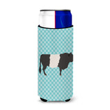 Caroline'S Treasures Belted Galloway Cow Blue Check Decorative Can Hugger, Slim, Multicolor