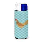 Caroline'S Treasures Frisian Friesian Chicken Blue Check Decorative Can Hugger, Slim, Multicolor