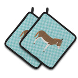 Caroline'S Treasures Miniature Mediterranian Donkey Blue Check Decorated Pot Holder, 7.5 X 7.5