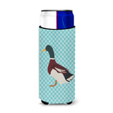Caroline'S Treasures Rouen Duck Blue Check Decorative Can Hugger, Slim, Multicolor