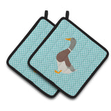 Caroline'S Treasures Saxony Sachsenente Duck Blue Check Decorated Pot Holder, 7.5 X 7.5