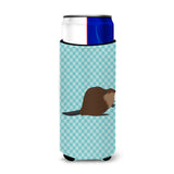 Caroline'S Treasures Eurasian Beaver Blue Check Decorative Can Hugger, Slim, Multicolor