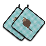 Caroline'S Treasures Eurasian Beaver Blue Check Decorated Pot Holder, 7.5 X 7.5