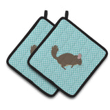 Caroline'S Treasures Chinchilla Blue Check Decorated Pot Holder, 7.5 X 7.5