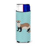 Caroline'S Treasures Ferret Blue Check Decorative Can Hugger, Slim, Multicolor