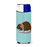Caroline'S Treasures Coypu Nutria River Rat Blue Check Decorative Can Hugger, Slim, Multicolor