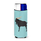 Caroline'S Treasures Verata Goat Blue Check Decorative Can Hugger, Slim, Multicolor