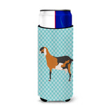 Caroline'S Treasures Anglo Nubian Goat Blue Check Decorative Can Hugger, Slim, Multicolor