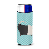 Caroline'S Treasures Welsh Black-Necked Goat Blue Check Decorative Can Hugger, Slim, Multicolor