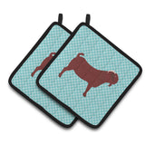 Caroline'S Treasures Kalahari Red Goat Blue Check Decorated Pot Holder, 7.5 X 7.5