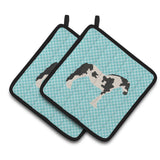 Caroline'S Treasures Cyldesdale Horse Blue Check Decorated Pot Holder, 7.5 X 7.5