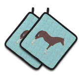 Caroline'S Treasures English Thoroughbred Horse Blue Check Decorated Pot Holder, 7.5 X 7.5