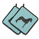 Caroline'S Treasures Friesian Horse Blue Check Decorated Pot Holder, 7.5 X 7.5