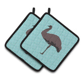 Caroline'S Treasures Emu Blue Check Decorated Pot Holder, 7.5 X 7.5