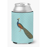 Caroline'S Treasures Indian Peacock Peafowl Blue Check Decorative Can Hugger, Multicolor