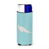 Caroline'S Treasures White Peacock Peafowl Blue Check Decorative Can Hugger, Slim, Multicolor