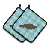 Caroline'S Treasures Indian Peahen Peafowl Blue Check Decorated Pot Holder, 7.5 X 7.5