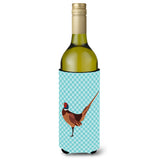 Caroline'S Treasures Ring-Necked Common Pheasant Blue Check Decorative Bottle Hugger, 750 Ml, Multicolor