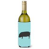 Caroline'S Treasures Devon Large Black Pig Blue Check Decorative Bottle Hugger, 750 Ml, Multicolor
